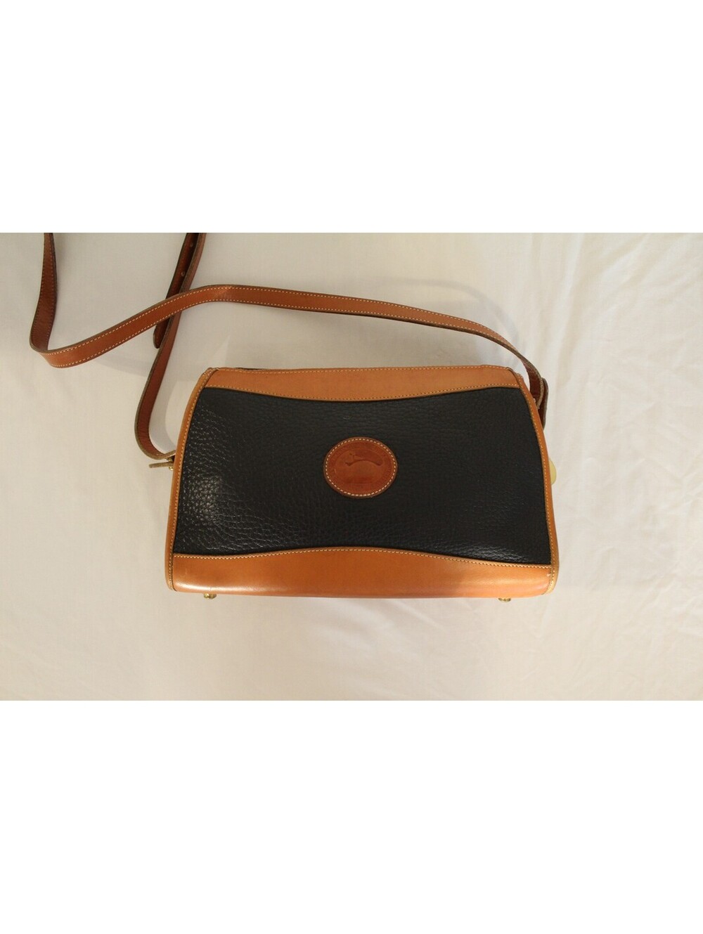 Dooney & Bourke Vintage Crossbody Dark Blue with Brown Trim Leather Shoulder Bag